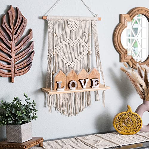 SnugLife Macrame Wall Hanging Shelf - Tier Wall Shelves with Handmade Woven Rope - Boho Shelves Organizer Hanger for Kitchen, Bathroom, Home Storage, Floating Indoor Plant Wall Shelf (1 Tier) - size: 1 Tier