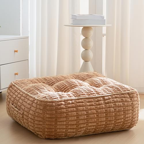 HIGOGOGO 8" Floor Pillow Cushion for Adults, Meditation Cushion Pillow, Blended Corduroy Cover, Large Square Floor Sitting for Tatami Living Room or Yoga, 22x22 Inch, Coffee - color: Square Coffee, size: 8" Thick(Pack of 1)