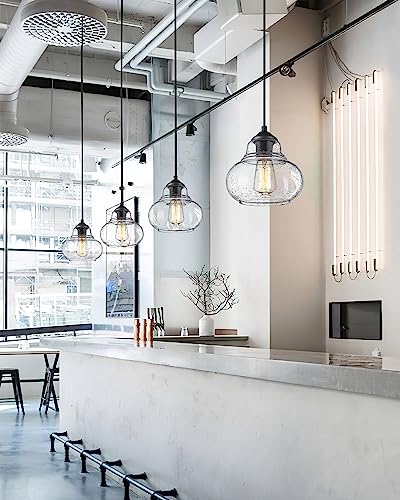 ELYONA 8 Inch Globe Pendant Light Bubble Glass Industrial Kitchen Island Hanging Pendant Light Fxiture Modern Hand Blown Seeded Glass for Farmhouse Dining Room Bar Bedroom Living Room Black - color: Black
