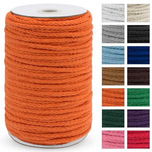 JeogYong Braided Macrame Cord 5mm x 295ft, Natural 8-Strand Braided Cotton Rope, Colored Drawstring Cord Craft Rope for Plant Hangers, Wall Hanging, Dream Catcher, Garden, DIY Projects - color: Orange