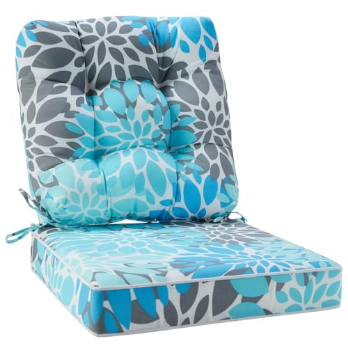JMGBird Seat/Back Outdoor Chair Cushion Tufted Pillow, Deep Seat Cushion Set 22"x22", Outdoor Cushion for Patio Furniture - color: Light Blue With White, size: 22"×22"