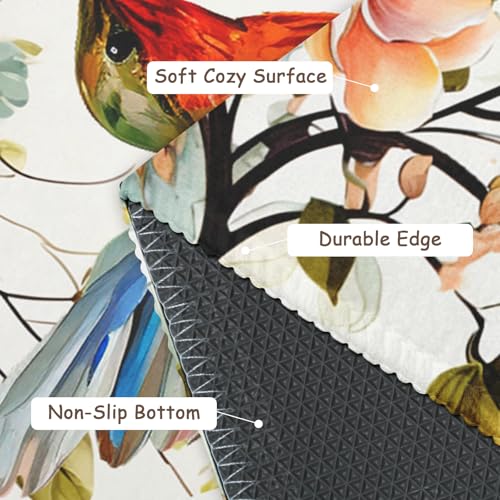 Spring Flowers Bird Area Rug 2x3 Summer Floral Hummingbird Butterfly Entry Rug Small Non-Slip Low Pile Porch Front Door Throw Rugs Entryway Carpet for Living Room Bedroom Holiday Decor - color: Flowers Hummingbird