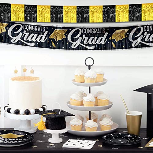 6 Pack 10 Feet Black Gold Foil Fringe Garland Metallic Tinsel Streamers Banner Wall Hanging Curtain Backdrop Banner for Parade Floats, Thanksgiving, Christmas, Birthday, Halloween Party Decorations - color: 6 Pack Black Gold