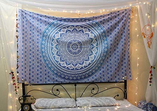 ANJANIYA Ombre Wall Hanging Bohemian Tapestry, Metallic Wall Art Bedspread, Psychedelic Hippie Mandala Dorm Décor for Hanging, Bedding, Beach Coverlet Curtain, Blue, 54"X60" - color: Blue, size: 60"L x 54"W
