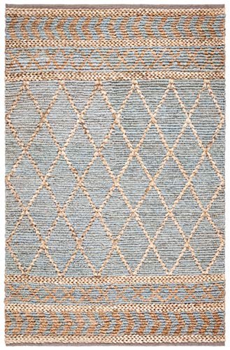 SAFAVIEH Natural Fiber Collection Area Rug - 5' x 8', Natural & Blue, Handmade Boho Moroccan Trellis Jute, Ideal for High Traffic Areas in Living Room, Bedroom (NF955N) - size: 5' x 8' (Rectangular)