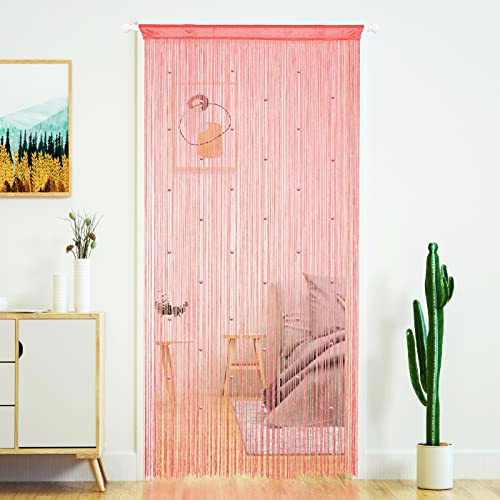 YaoYue Beaded Curtain Door String Curtains for Doorway Tassels Beads Hanging Fringe Hippie Room Divider Window Hallway Entrance Wall Closet Bedroom Privacy Decor (39×79in/100×200cm, Pink) - color: Pink, size: 39"W x 79"L (Pack of 1)