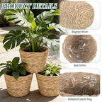 6 Pack Seagrass Planter Basket for Indoor Plants, 7 Inch Woven Plant Pot Cover with Leak-Proof Liner, Rustic Boho Flower Container for Home Decor, Organizing, and Concealing Nursery Pots