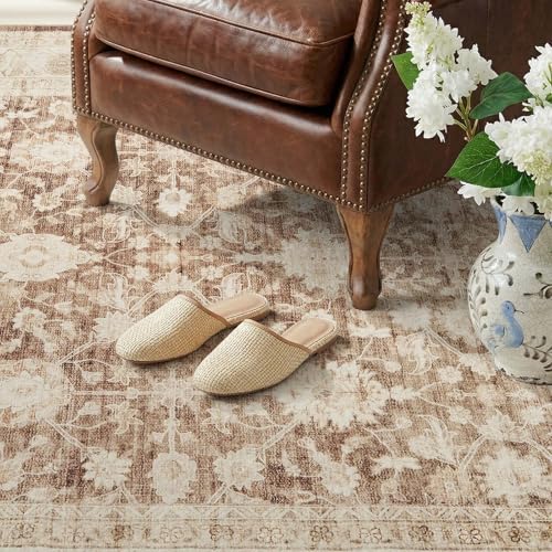 jinchan 2x3 Washable Vintage Floral Rug, Distressed Traditional Entryway Rug, Soft Low-Pile Non-Slip Accent Mat for Indoor Foyer, High-Traffic Kitchen Sink Laundry Room, Taupe - color: Oriental Taupe, size: 2' x 3' (Rectangular)