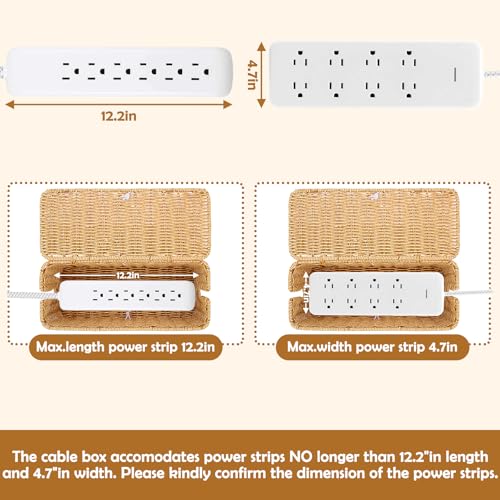 Cable Management Box, Handmade Imitation Rattan Cord Cable Organizer, Open Slots Cords Hider Box Cord Basket Under Desk Cord Organizer for Computer Router USB Hub & Power Strip - size: 13.0" (L) x 5.5" (W) x 5.1" (H) - 1 Pack