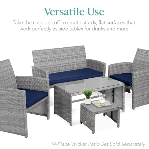 Best Choice Products Set of 2 Wicker Ottomans, Multipurpose Outdoor Furniture for Patio, Backyard, Additional Seating, Footrest, Side Table w/Removable Cushions, Steel Frame - Gray/Navy - color: Gray/Navy