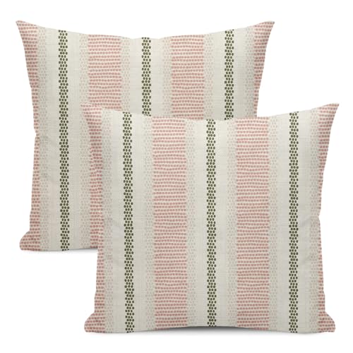 Boho Pillow Covers 16x16 Set of 2 Sage Green Pink Stripe Polka Dot Throw Pillow Covers Outdoor Decoration Modern Abstract Decorative Pillowcase Farmhouse Linen Cushion Case Decor for Sofa Couch - color: Boho-sage Green-pink, size: 16" x 16" (Pack of 2)