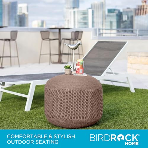 BIRDROCK HOME Outdoor Pouf Ottoman | Hand Woven Waterproof Foot Stool with Bead Bag Filling | Boho Foot Rest for Patio, Living Room, Porch & Outdoor Seating | Lightweight, Soft Stuffed Chair | Brown - color: Brown