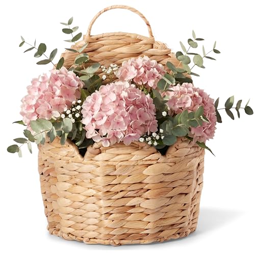 Door Basket Scalloped Hanging Storage Basket,Water Hyacinth Woven Wall Baskets for Front Door Decor, Hangable Storage Organize for Flowers,Planter,Mails,Wicker Baskets for Organizing Garden - S - size: Small