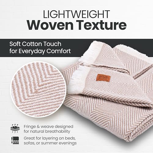 Gold Case Throw Blanket for Couch – 100% Recycled Turkish Cotton Blankets & Throws – Elegant Decorative Throw Blankets for Living Room Sofa – Woven Throws for Couch – Elegant Beige – 50x60 - color: Elegant Beige, size: 50x60"