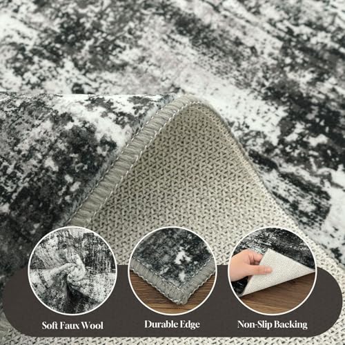 Lansny Abstract Small Area Rug 2x3 Entryway Rugs Washable Door Mat Entrance, Non Slip Kitchen Rugs, Rubber Backed Throw Rug Printed Faux Wool Floor Carpet for Front Door Foyer Entry Sink, Black Grey - color: Charcoal Black / Grey / Ivory, size: 2' x 3' (R