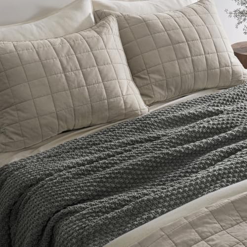 EVERGRACEHOME Chunky Polyester Knit Throw Blanket for Couch, Soft Luxurious Oversized King Moss Stitch Blanket for Bed, Large Cozy Farmhouse Knitted Throw for Sofa, Charcoal Gray, 108" x 92" - color: Charcoal Gray, size: 108" X 92"