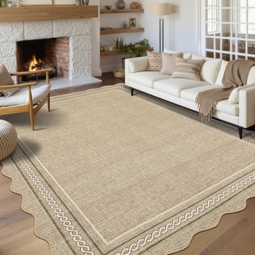 GarveeHome Washable Area Rug 6x9 Rug for Living Room Non Slip Soft Bedroom Rugs Solid Jute Color Printed Rug Low Pile Stain Resistant Carpet for Nursery Dining Room Playroom Classroom, Jute - color: Jute Color, size: 6' x 9' (Rectangular)