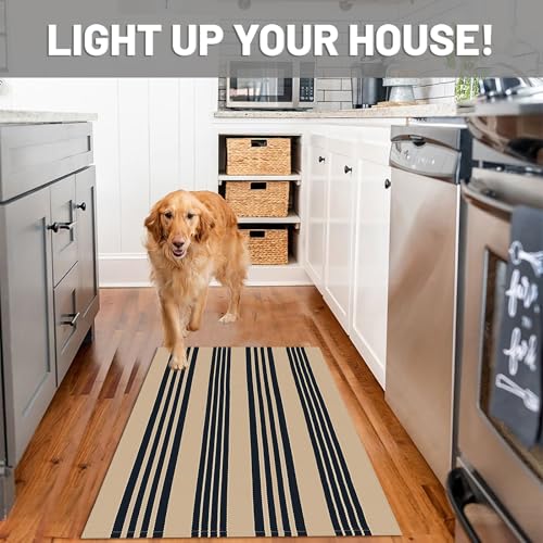IOHOUZE Black and Tan Striped Rug 2.3'x3.6' Front Door Rugs Outdoor, Small Washable Area Rug for Front Porch, Spring Summer Welcome Mats Outdoor Indoor, Doormat for Entryway Porch Entrance - color: Black and Tan Stripe, size: 2'4" x 3'8" (Rectangular)