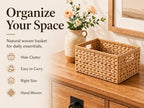Wicker Storage Basket, Water Hyacinth Basket for Organizing, Rectangular Wicker Storage Baskets for Shelves, Small Wicker Basket with Built-in Handles, Natural, 12.6 x 8.66 x 6.3 Inch