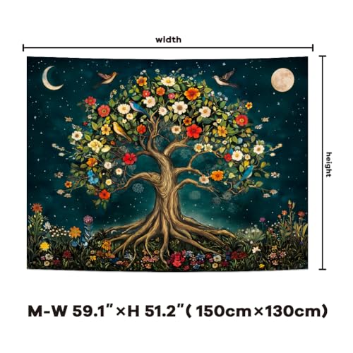 Amtoodopin Tree of Life Tapestry Mystic Boho Flowers Tapestry Vintage Aesthetic Tree Wall Tapestries Retro Nature Floral Plants Tapestries Wall Hanging for Bedroom - size: 59.1"L x 51.2"W