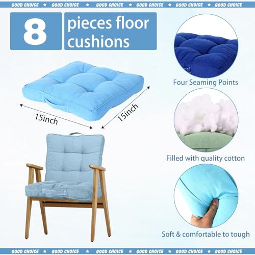 Gerrii 8 Pieces Floor Cushions for Kids Classroom Flexible Floor Seating Cushions Floor Pillows for Home School Kindergarten Daycare Nursery(Blue and Green Series,Square) - color: Blue and Green Series, style: Square