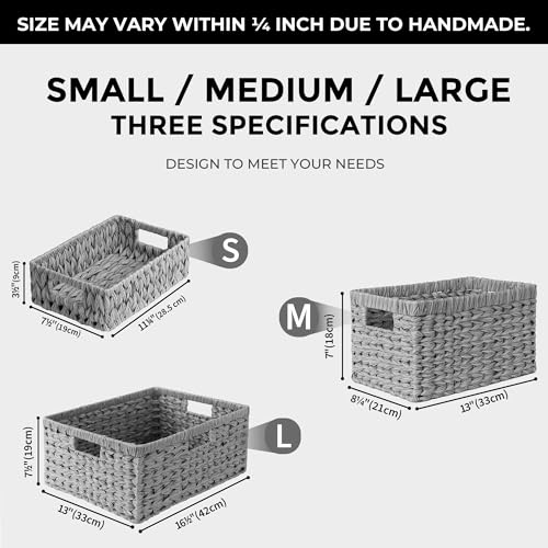 GRANNY SAYS Wicker Baskets for Storage, Waterproof Storage Baskets, Odorless Wicker Basket with Handles, Decorative Storage Containers, Gray Basket for Pantry Storage, 2-Pack - color: Gray, size: 11 ¼"L x 7 ½"W x 3 ½"H