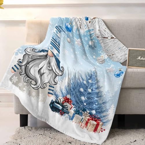 Christmas Gnome Throw Blankets, Winter Merry Christmas Tree Balls Soft Fleece Blanket Decorative for Home Sofa Couch Chair Living Bedroom,40x50 Inches, Blue - color: Christmas-lxm13081, size: 40x50 Inch