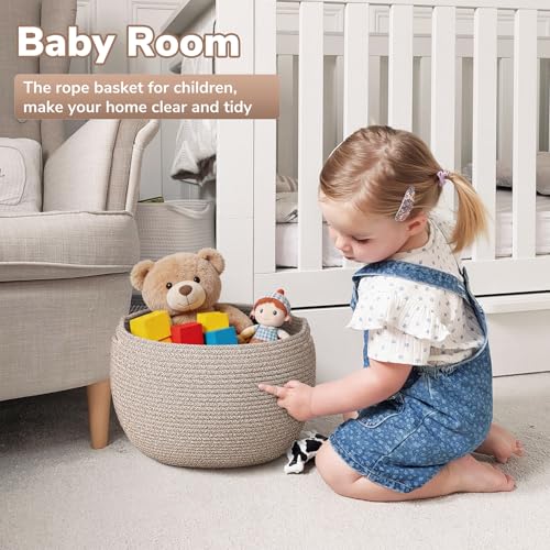 Goodpick Large Toy Storage for Kids, Woven Storage Basket for Home Decor, Baby Baskets for Baby Shower, Diaper Caddy Organizer for Nursery Living Room, Jute, 15.7"D x 10.5"H - color: Light Brown, size: 15.7"D x 10.5"H