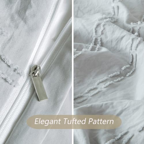 Duvet Cover Queen, 3PCS Boho Duvet Cover Set, Geometric Pattern Tufted Bohemian Comforter Cover Jacquard Knit Textured Bedding Set with Zipper Closure (Light Grey) - color: Light Grey, size: Queen