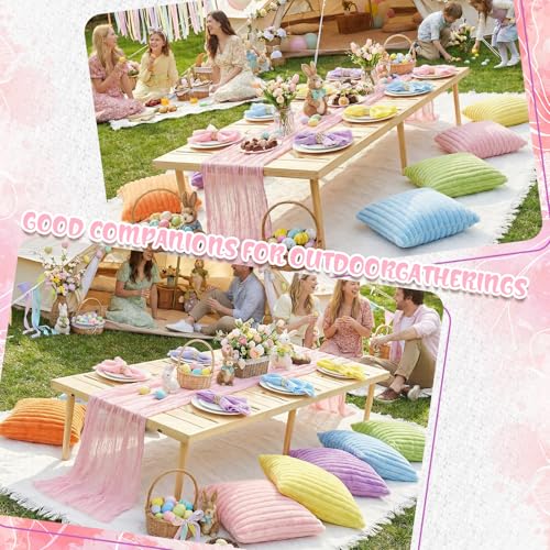 Beeveer 91 x 71 Extra Large Outdoor Boho Picnic Blanket with Pastel Table Runner, 6 Throw Pillow Covers 6 Napkins Woven Cotton Yarn Oversize Beach Blanket Washable Picnic Camp Wedding - color: Pastel
