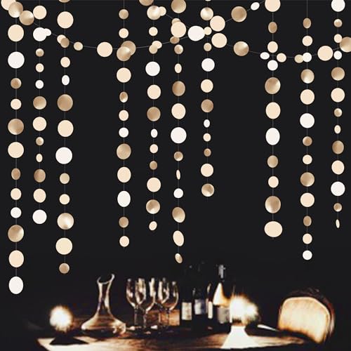 Champagne Gold Party Decorations Circle Dots Garland Gold Neutral Nude Neutral Cream Beige Boho Hanging Polka Dot Streamer for Bridal Shower Birthday Wedding Engagement Baby Shower Party Supplies - color: Champagne Gold