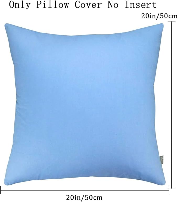 4-Pack 100% Cotton Comfortable Solid Decorative Throw Pillow Case,Thmyo Square Cushion Cover Pillowcase Sublimation Blank Pillow Covers DIY Throw Pillowcase for Sofa(20x20 inch/ 50x50cm,Sky Blue)
