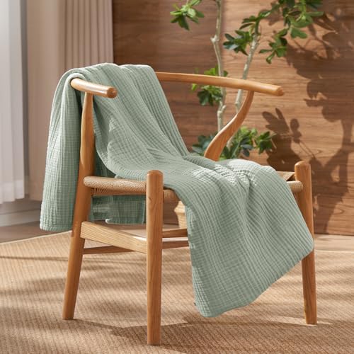 David's Home 100% Cotton Muslin Throw Blanket for College Dorm, 4-Layer Soft Breathable Lightweight Cozy Throw Guaze for Hot Sleepers, 3D Bubble Room Decor for Bed, Giftable, Sage Creen, 50"x70" - color: Sage Green, size: Throw XL(50x70")