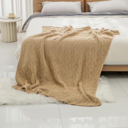 bearberry Super Soft & Fuzzy Minky Throw Blanket Lightweight All-Season - Diamond Stitch Plush Fleece for Couch, Bed, Sofa | Machine Washable Cozy Gift for Women, Men, Home (Camel, 50”x60”) - color: Argyle Knit Camel, size: Throw(50″x60″)