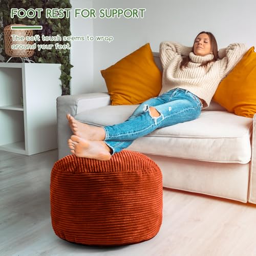 HIGOGOGO Round Stuffed Pouf Ottoman, Corduroy Poufs with Foam Chunk Filling, Furry and Fluffy Pouf Foot Stool Storage Ottoman, 20 X 15 Floor Poufs Foot Rest for Living Room, Terra Cotta - color: Terra Cotta, size: 20"D x 20"W x 15"H