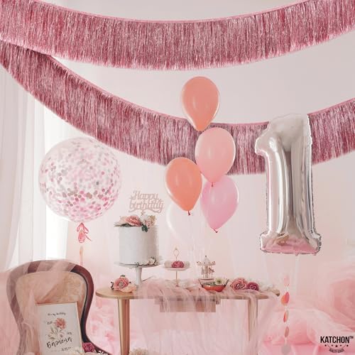 KatchOn, XtraLarge Rose Gold Fringe Banner - Pack of 2 | Rose Gold Backdrop for Bachelorette Party Decorations | Streamers for Birthday Decorations | Fringe Garland for Valentines Day Decorations - color: Rose Gold