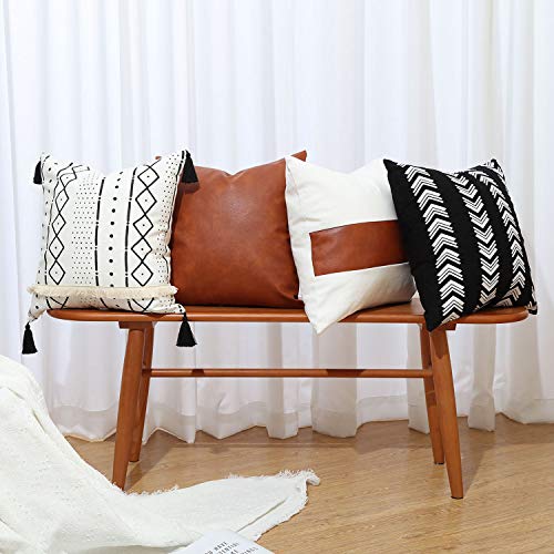 GALMAXS7 Boho Throw Pillow Covers 18 x 18 Set of 4 - Modern Stripe Geometric Farmhouse Decorative Pillow Cover Sets for Pillows - Couch Sofa Bed,Faux Leather Black and White Pillow Covers - color: Boho-4 Pack, size: 18" x 18" (Pack of 4)