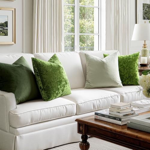 MIULEE Velvet Throw Pillow Covers Set of 2, Soft Neutral Decorative Spring Pillow Cases with Luxurious Textured Vintage Cushion Covers for Home Decor Couch Sofa Bed, Moss Green 18x18 inch - color: Moss Green, size: 18" x 18" (Pack of 2)