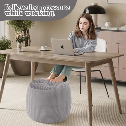 MeMoreCool Stuffed Round Pouf Ottoman Foot Rest, Floor Pouf Foot Stool with Soft Foam Chunk Filling, Round Small Ottoman Footstool Circle Footrest for Couch Living Room, Corduroy Grey - color: Light Grey