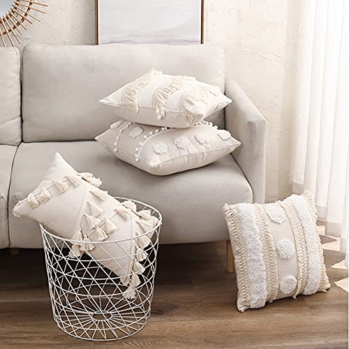 vctops Bohemian Geometric Tufted Throw Pillow Cover Rustic Moroccan Fringe Cushion Cover for Bed Sofa Couch (Beige A,18"x18") - color: Beige a, size: 18''x18''