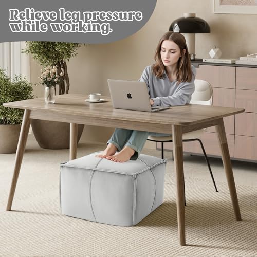 MeMoreCool Stuffed Round Pouf Ottoman Foot Rest, Floor Pouf Foot Stool with Soft Foam Chunk Filling, Small Round Ottoman Footstool Circle Footrest for Living Room - color: Piping Light Grey