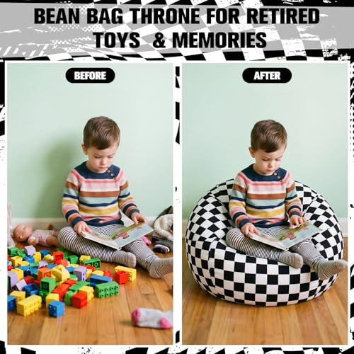 Boao 27'' Large Car Racing Kids Bean Bag Chairs Cover (No Filling) Washable Stuffed Animal Storage Beanbag Chair for Kids Canvas Bean Bag Cover with Zipper for Boys Organizing Plush Toys Textile Sack - color: Racing Flag, size: 27 Inches
