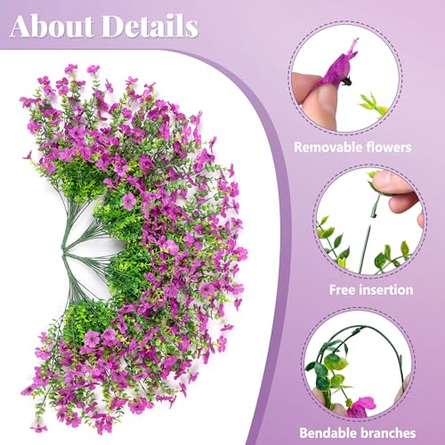 Ammyoo Artificial Fake Hanging Flowers with Basket for Outdoor Spring Decoration, Faux Silk Daisy Flower Real Touch Hanging Plants UV Resistant for Outside Porch Patio Garden Yard Home Decor(Purple) - color: Purple