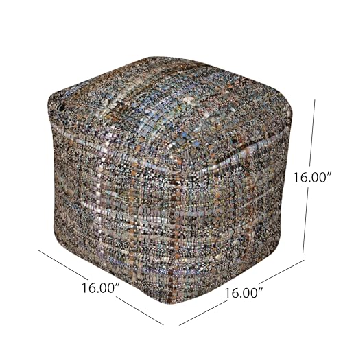 GDFStudio Boho Handmade Fabric Cube Pouf Ottoman Foot Stool - Bean Bag Floor Chair - Foot Rest Couch for Living Room Bedroom Khaki,16" x 16" x 16" - color: Kamil Khaki, size: 16"