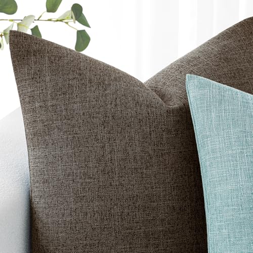 MIULEE Pack of 2 Decorative Linen Burlap Pillow Covers Farmhouse Boho Accent Pillowcases Home Decor for Couch Sofa Bedroom Living Room 18x18 Inch Dark Brown - color: Dark Brown, size: 18" x 18" (Pack of 2)
