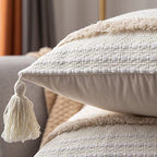 Boho Lumbar Throw Pillow Cover for Bedroom and Living Room Bohemian Tufted Decorative Cushion Cover Farmhouse Throw Pillow Case with Tassels (Cream, 12"x20") - size: 20" x 12" (Pack of 1)