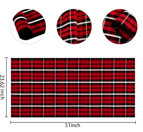 Christmas Outdoor Rugs 24 x 51''Black Red Buffalo Plaid Front Porch Rug Hand-Woven Machine Washable Indoor/Outdoor Layered Door Mats for Entryway/Bedroom/Outdoor - color: Black Red, size: 24''x 51''