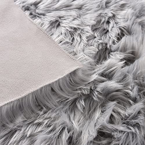 ORINOVA Light Grey Furry Washable Area Rugs for Living Room Faux Sheepskin Shaggy Fur Nursery Rug for Bedroom Cute Room 2x4 Rug - color: Silver Grey, size: 2' x 4' (Sheepskin Fur)