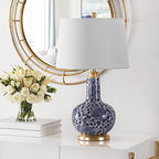 Safavieh Lighting Collection Leia Blue Floral Chinoiserie Ceramic 26-inch Bedroom Living Room Home Office Desk Nightstand Table Lamp (LED Bulb Included) - color: Blue