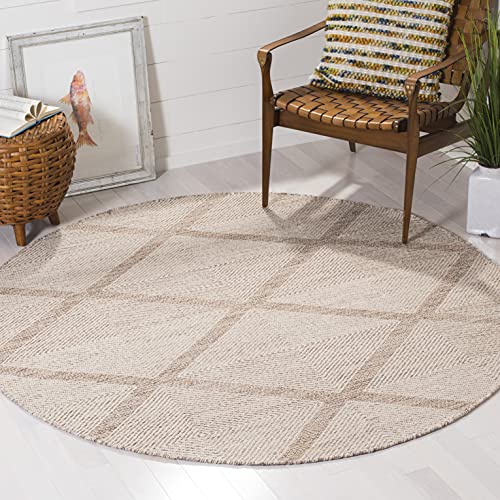 SAFAVIEH Montauk Collection Area Rug - 4' Round, Beige, Handmade Cotton, Trellis Design, Ideal for the Living Room, Bedroom, Dining Room (MTK821E-4R) - color: Beige, size: 4' (Round)